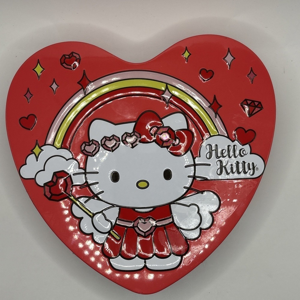 Hello Kitty Heart Shaped Metal Tin Container  Cupid Valentine Empty Tin